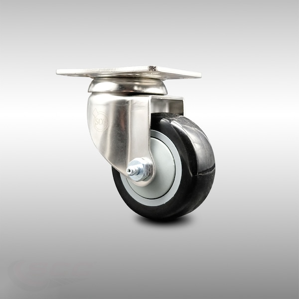 3 Inch 316SS Black Polyurethane Wheel Swivel Top Plate Caster